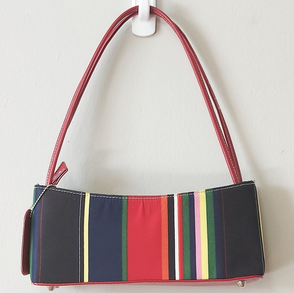 K18 Handbags - Vintage K18 Shoulder Strap Bag Fabric Multicolor Stripe Summer Beach Handbag